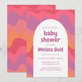 Invitation Arche de baby shower Super rose pourpre rayures PE (Devant / Derrière)