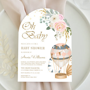 Invitation Arche de ballon gonflable rose saumon pour Baby Sh
