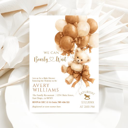 Invitation Arche de ballon marron Ourson Fête de bébé