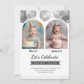 Invitation Arche de ballons argentés pour double anniversaire (Devant)