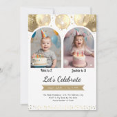 Invitation Arche de ballons dorés pour double anniversaire po (Devant)