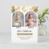 Invitation Arche de ballons dorés pour double anniversaire po (Debout devant)