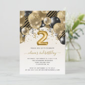 Invitation Arche de ballons noir or 2e anniversaire (Debout devant)