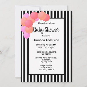Invitation Arche de ballons rayés noir et blanc pour Baby Sho