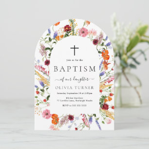 Invitation Arche de baptême aux fleurs sauvages à l'aquarelle