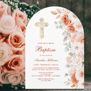 Invitation Arche de baptême en terre cuite et roses blanches