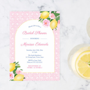Invitation Arche de citrons rose et blanc pour une baby showe