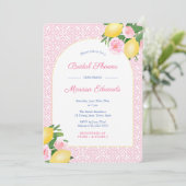 Invitation Arche de citrons rose et blanc pour une baby showe (Debout devant)