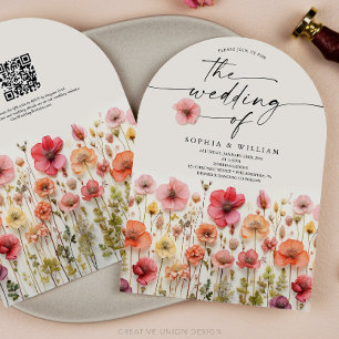 Invitation Arche de code QR du Mariage Fleur sauvage Boho