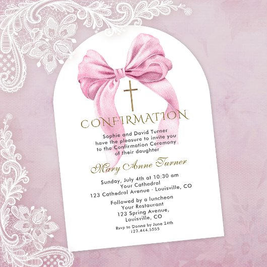 Invitation Arche de confirmation de la fille de la cou rose a
