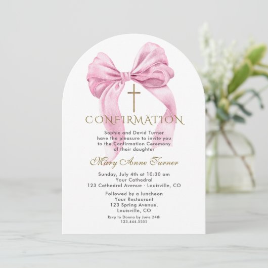 Invitation Arche de confirmation de la fille de la cou rose a (Debout devant)