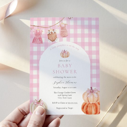 Invitation Arche de douche Citrouille rose bébé fille  rose