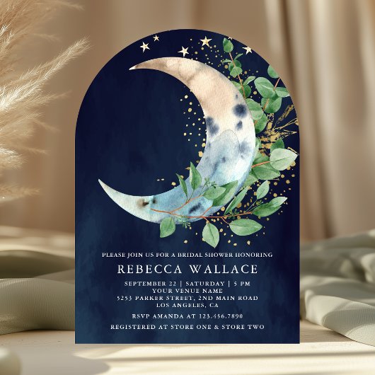 Invitation Arche de eucalyptus au clair de lune pour une douc