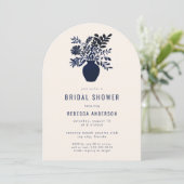 Invitation Arche de Fête des mariées Bleu Botanique Minimale (Debout devant)