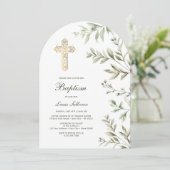 Invitation Arche de feuillage à l'aquarelle Baptême (Debout devant)