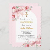 Invitation Arche de fille papillon rose florales Confirmation (Devant / Derrière)
