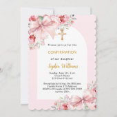 Invitation Arche de fille papillon rose florales Confirmation (Devant)