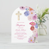 Invitation Arche de fleurs aquarelles pour baptême (Debout devant)