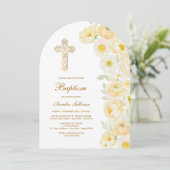 Invitation Arche de fleurs jaunes baptême (Debout devant)