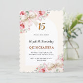 Invitation Arche de fleurs roses de coraux Quinceanera (Debout devant)