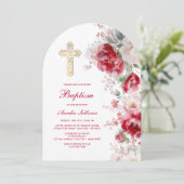 Invitation Arche de fleurs rouges et blanches pour baptême (Debout devant)