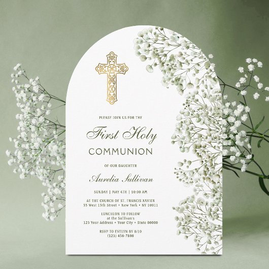 Invitation Arche de Gypsophile pour la Première Communion