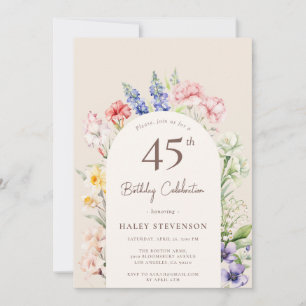 Invitation Arche de Jardin Floral Fantaisiste Beige 45e Anniv