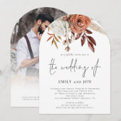 Invitation Arche de mariage à code QR photo de fleurs en terr (Devant / Derrière)
