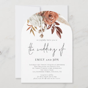 Invitation Arche de mariage à code QR photo de fleurs en terr