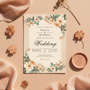 Invitation Arche de mariage aux fleurs de pêcher éteintes