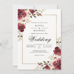 Invitation Arche de mariage botanique bordeaux profond