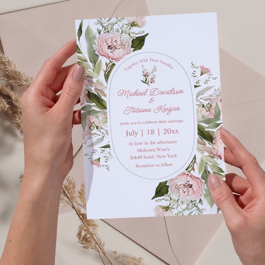 Invitation arche de mariage de jardin fleuri rose aquarelle