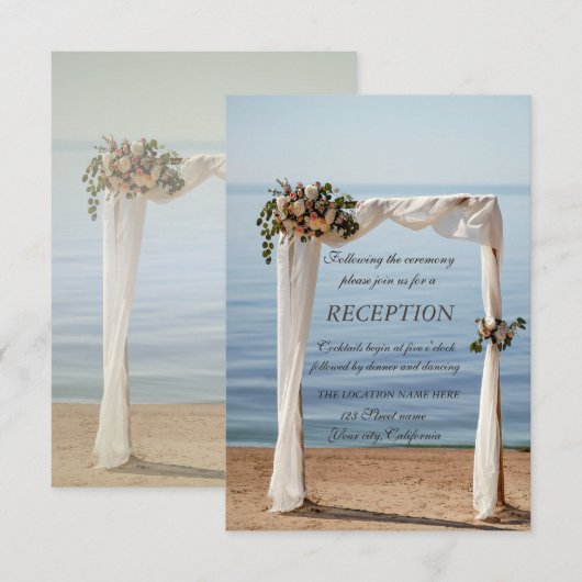 Invitation Arche de Mariage de Plage Fleurs de Réception (Devant / Derrière)