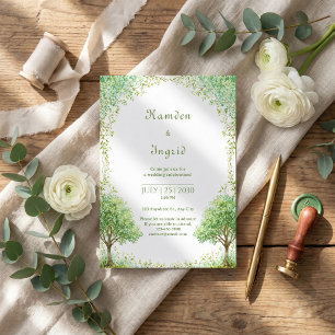 Invitation Arche de mariage en arbre aquarelle verte fantaisi