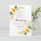 Invitation Arche de mariage Fleur Jaune Doré (Debout devant)