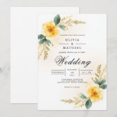 Invitation Arche de mariage Fleur Jaune Doré (Devant / Derrière)