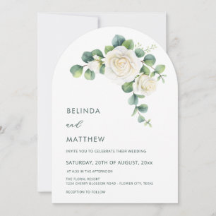 Invitation Arche de mariage moderne aux roses blanches aquare