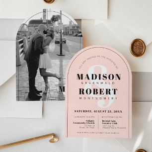 Invitation Arche de mariage photo esperluette rose noir et bl