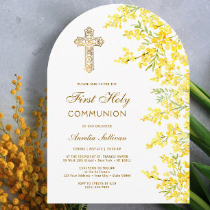 Invitation Arche de mimosa aquarelle Première Communion