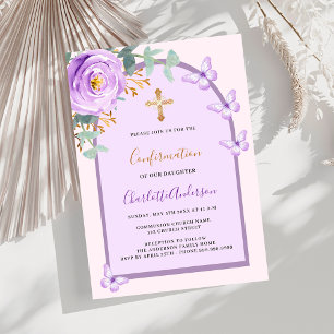 Invitation Arche de papillons rose violet Confirmation
