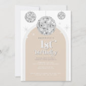 Invitation Arche de Parties scintillant Argent Retro Disco Pr (Devant)