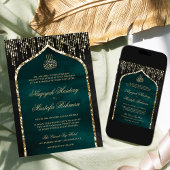 Invitation Arche de Parties scintillant en or noir et Turquoi