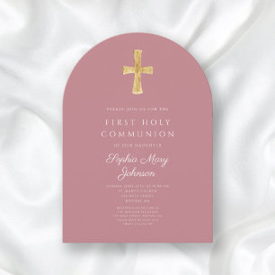 Invitation Arche de première communion moderne fille rose