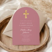 Invitation Arche de première communion moderne fille rose