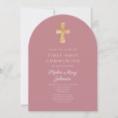 Invitation Arche de première communion moderne fille rose (Devant)
