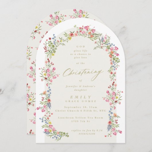 Invitation arche de printemps fleurie christening (Devant / Derrière)