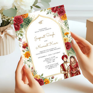 Invitation Arche de Roses Rouges et Souci Mariage Sikh Floral