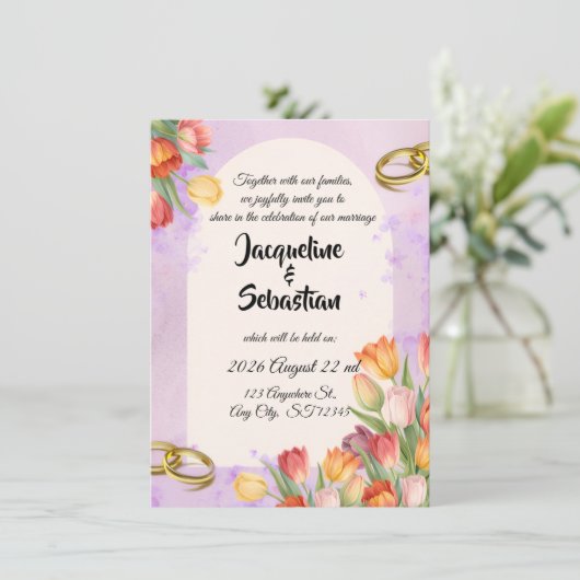 Invitation Arche de tulipes de printemps pour mariage (Debout devant)