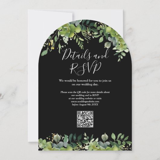 Invitation Arche de verdure Code QR noir et blanc Mariage (Dos)