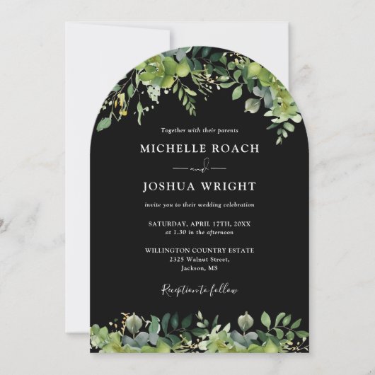 Invitation Arche de verdure Code QR noir et blanc Mariage (Devant)